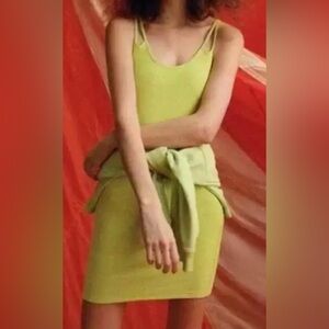 NWT Zara Ribbed Stretchy Lime Green Mini Tank Dress